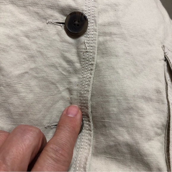 Land’s End Women’s Jacket Cargo Top Stitching Unlined Linen Blend Neutral - Picture 9 of 10